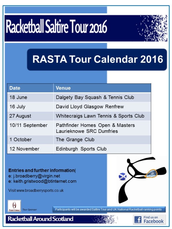 Racketball Around Scotland - Tour Calendar 2016